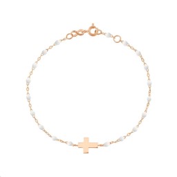 Bracelet Croix Or rose Résine blanche