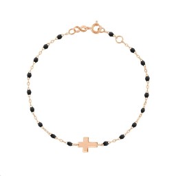 Bracelet Croix Or rose Résine noire