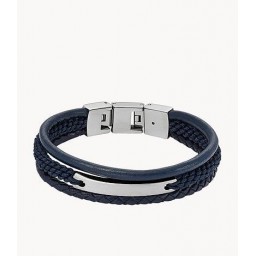 Bracelet Drew Acier cuir bleu nuit