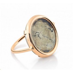 Bague Disc Or rose et Pyrite