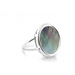 GINETTE NY Bague Or blanc Disc nacre noire. RDNBG