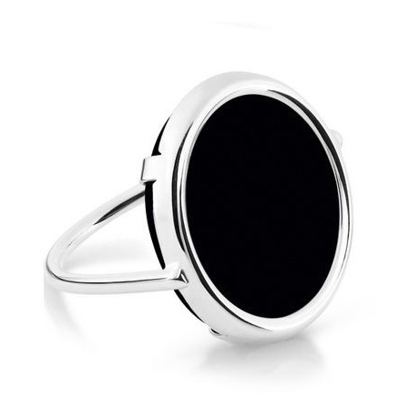 GINETTE NY Bague Disck Ring Onyx en Or Blanc RDOBG