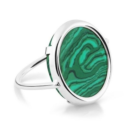 GINETTE NY Bague Disck Ring Malachite en Or Blanc REVMG