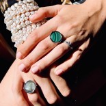 GINETTE NY Bague Disck Ring Malachite en Or Blanc REVMG