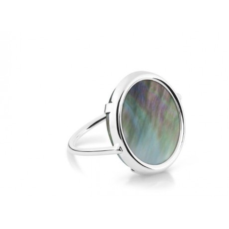 GINETTE NY Bague Disc Ring Or blanc Nacre noire RDNBG