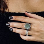 GINETTE NY Bague Disc Ring Or blanc Nacre noire RDNBG