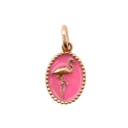 Pendentif Flamant Or rose Résine rose fluo