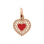 Pendentif Coeur Dentelle Or rose Résine coquelicot