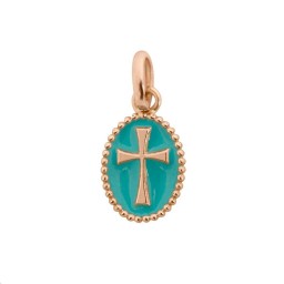 Pendentif Croix Or rose Résine turquoise