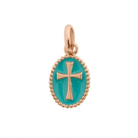 GIGI CLOZEAU Pendentif Croix Or rose Résine turquoise B5CO009R33