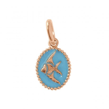 Pendentif Poisson ange Or rose Résine turquoise