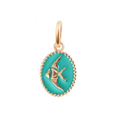 Pendentif Poisson ange Or rose Résine turquoise vert