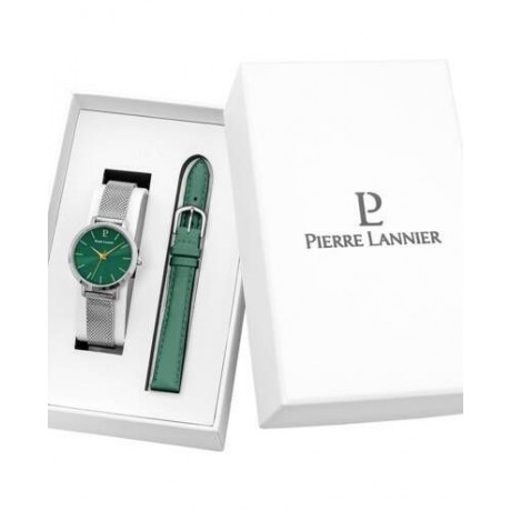 PIERRE LANNIER Coffret Chousuette 30 mm Quartz + Cuir Vert 170G671