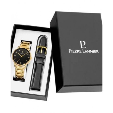 PIERRE LANNIER Coffret Essential 41 mm Quartz + Cuir Noir 389C032