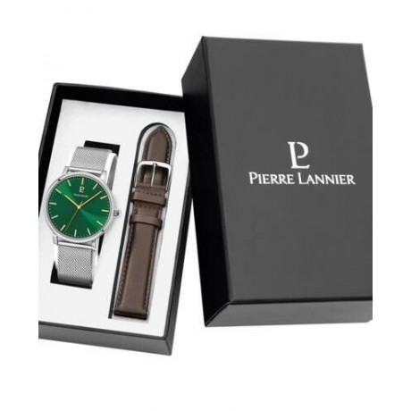 PIERRE LANNIER Coffret Essential 41 mm Quartz + Cuir Brun 386C171