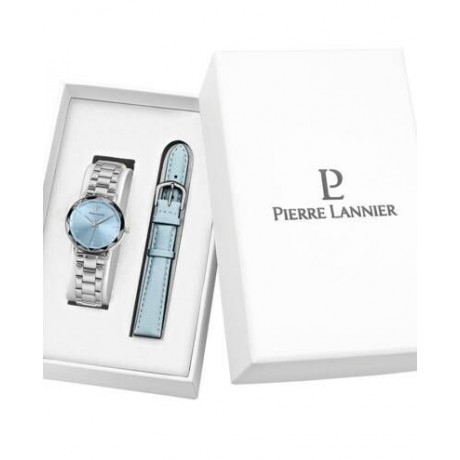 PIERRE LANNIER Coffret Multiples 30 mm Quartz + Cuir Bleu 173G661